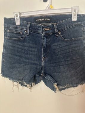 Express Dark Blue Distressed Denim Jean Shorts